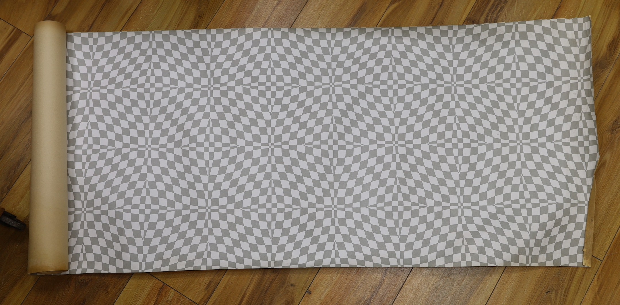 Three rolls of vintage 1960's 'Op Art' grey and white wallpaper